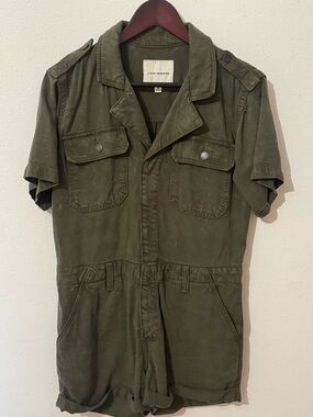 Lucky Brand Olive Green Short-Sleeve Utility Jumpsuit